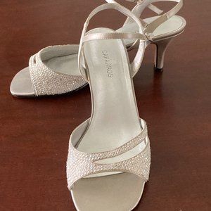 Silver Beaded Caparros Open Toe Heels